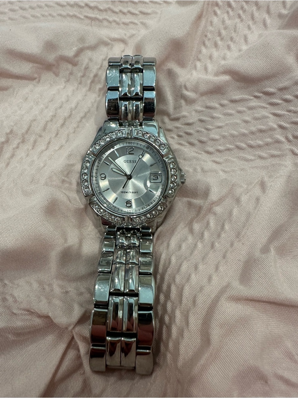 GUESS Silver Crystal-Accented Women's Bracelet Watch